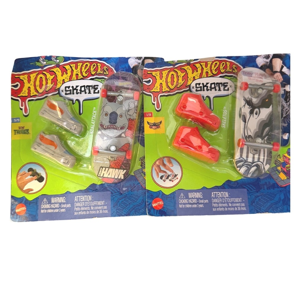 Hot Wheels Skate Tony Hawk Fingerboards Koalattack & Skeletos 2 Pack New